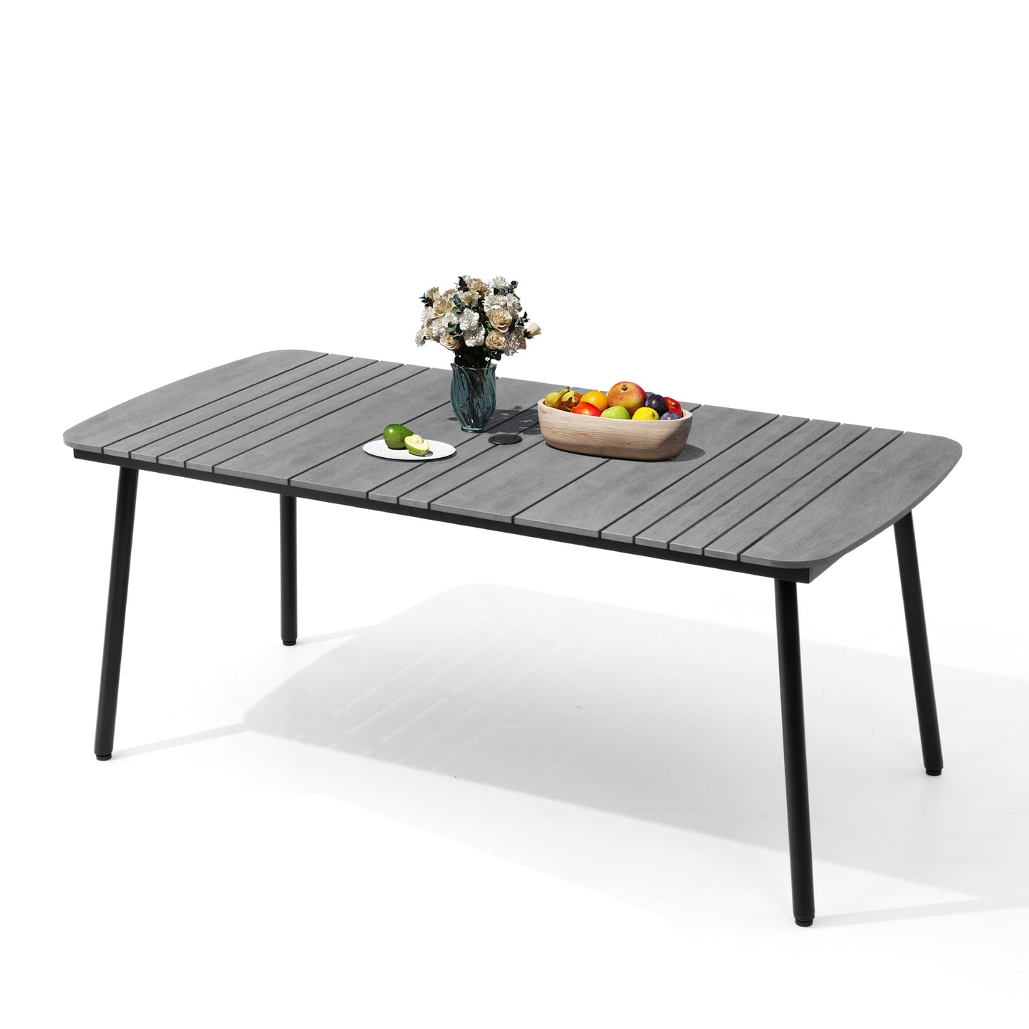 Crestlive Products 71-in Large Patio Plastic-Wood Top Aluminum Frame Rectangle Outdoor Dining Table 33.1-in W x 70.9-in L with Umbrella Hole