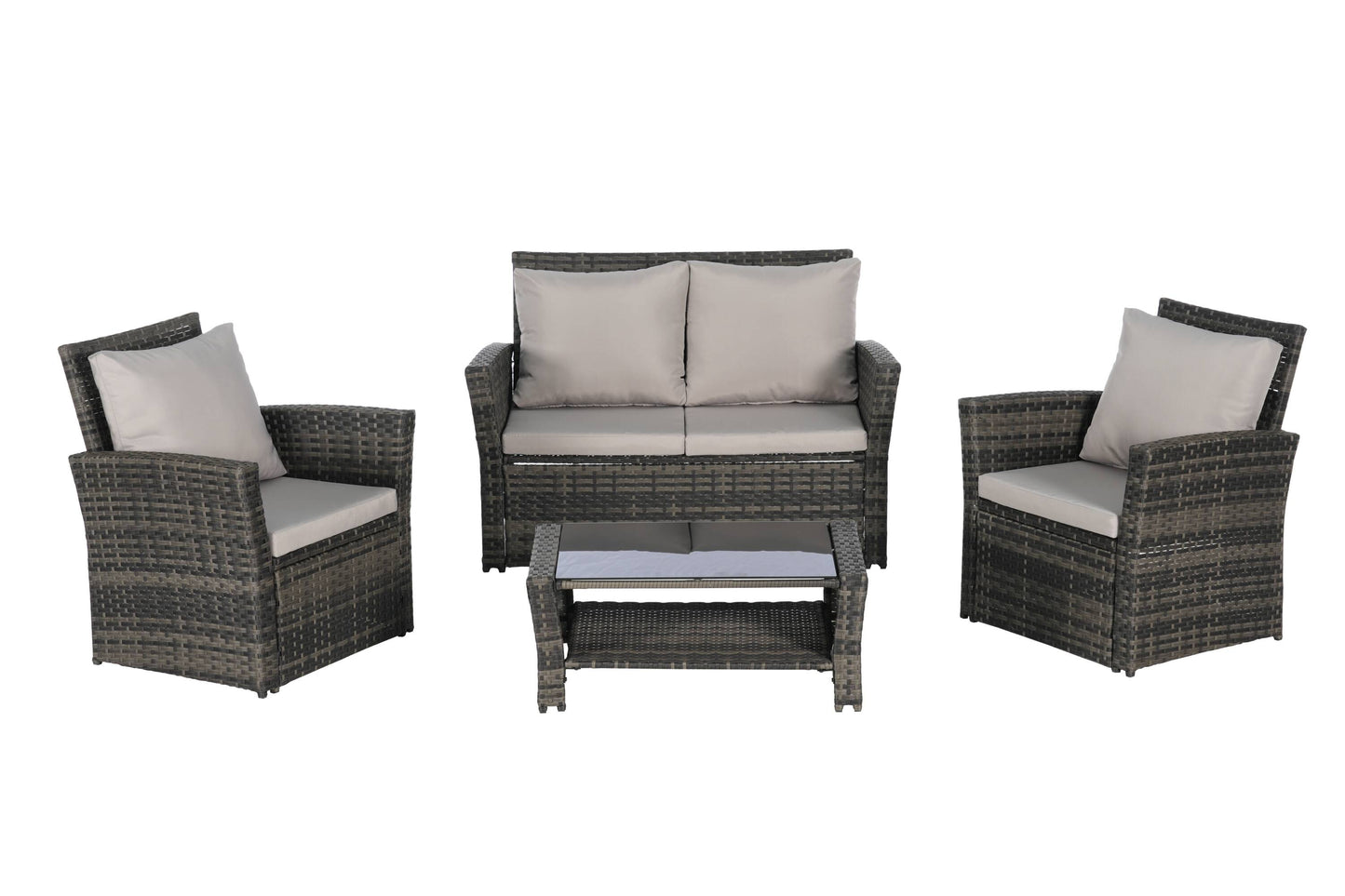 CESICIA Patio Chairs Set of 3 Wicker Gray Rattan Frame Stationary Conversation Chair with Gray Cushioned Seat