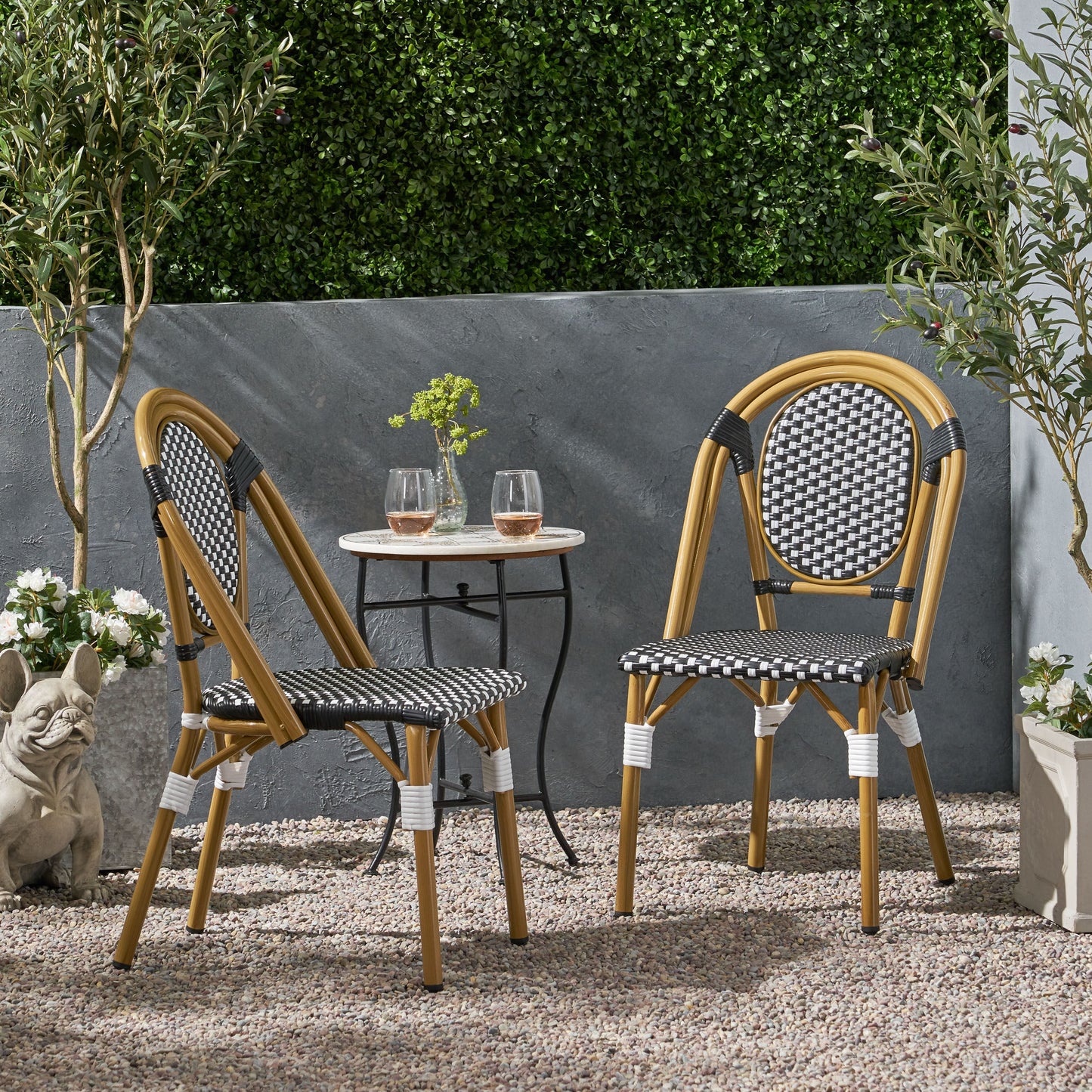 Direct Wicker Rosy Set of 2 Rattan brown Wood Frame Stationary Conversation Chair with Woven Seat