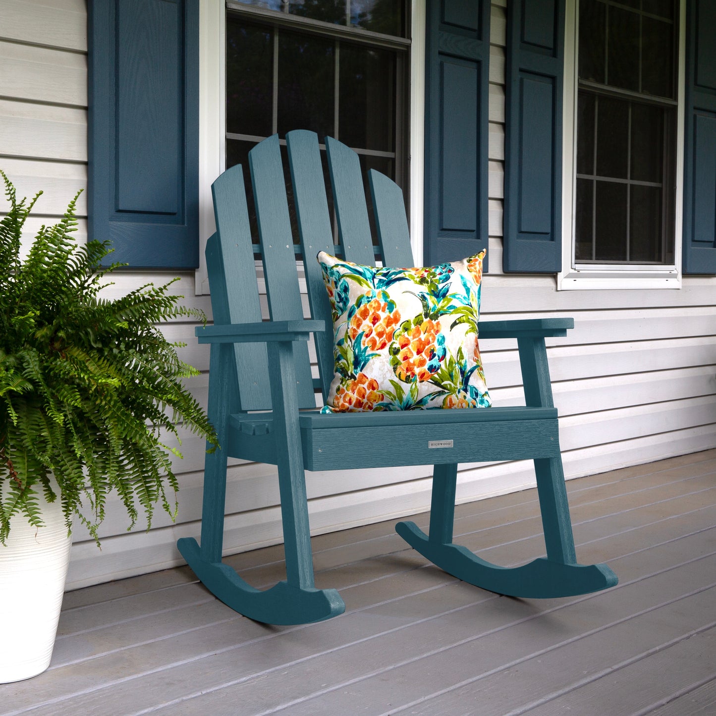highwood The Classic Westport Nantucket Blue Poly-lumber Frame Rocking Chair with Slat Seat