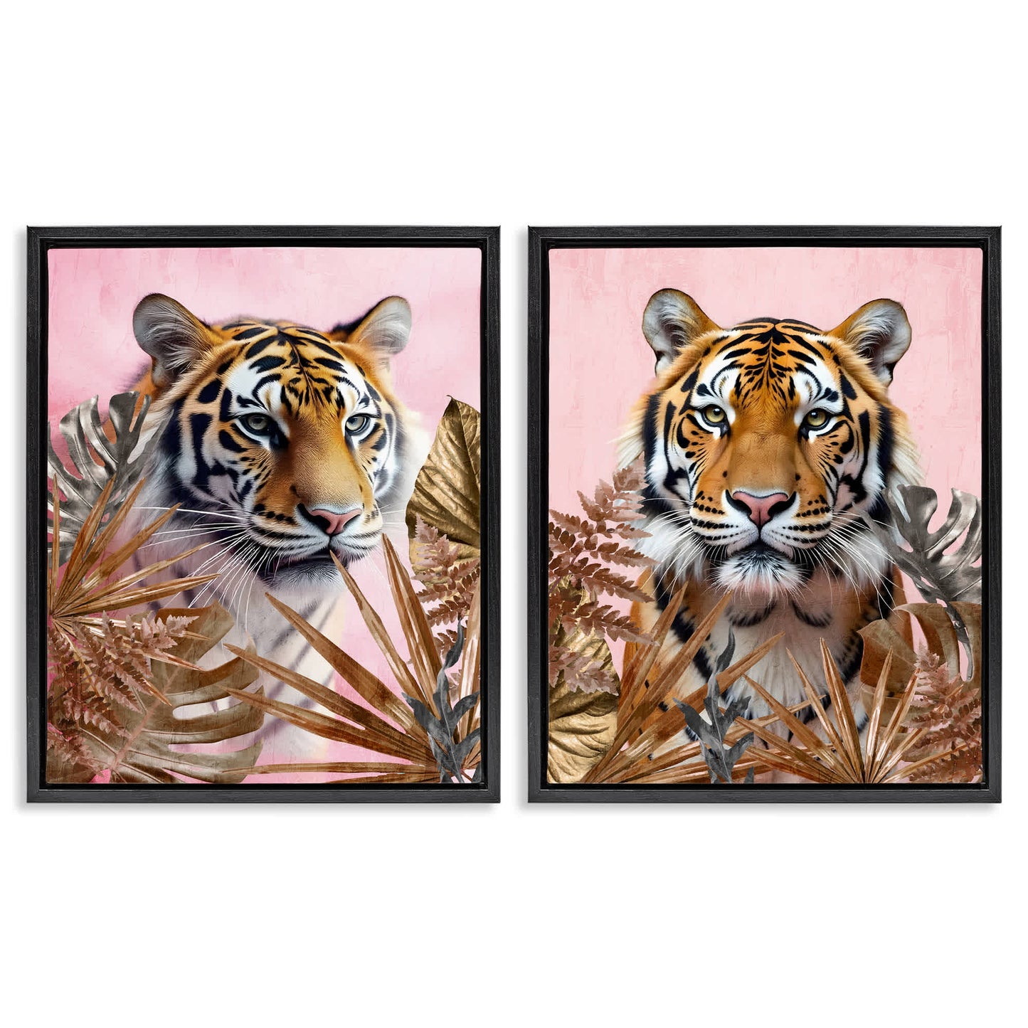 Stupell Industries Fierce Tigers and Gold Leaves 2pc Floating Frame Set Design by Kim Allen