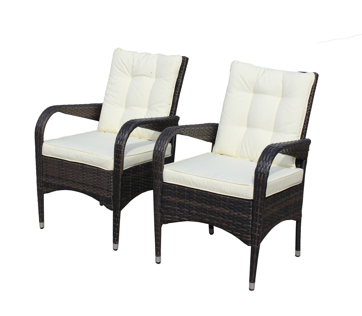 Nestfair Patio Furniture Set of 2 Rattan Brown Rattan Frame Stationary Conversation Chair with Off-white Cushioned Seat