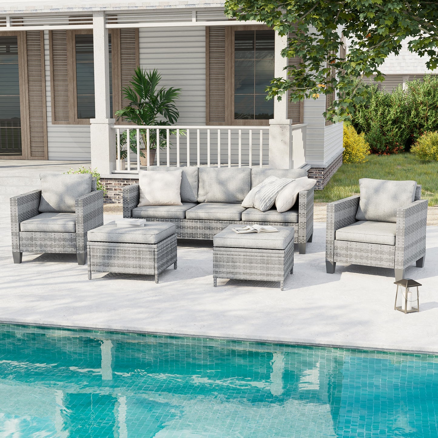 ACEGOSES Sereno 5 -Piece Wicker Patio Sofa Conversation Set with Gray Cushions
