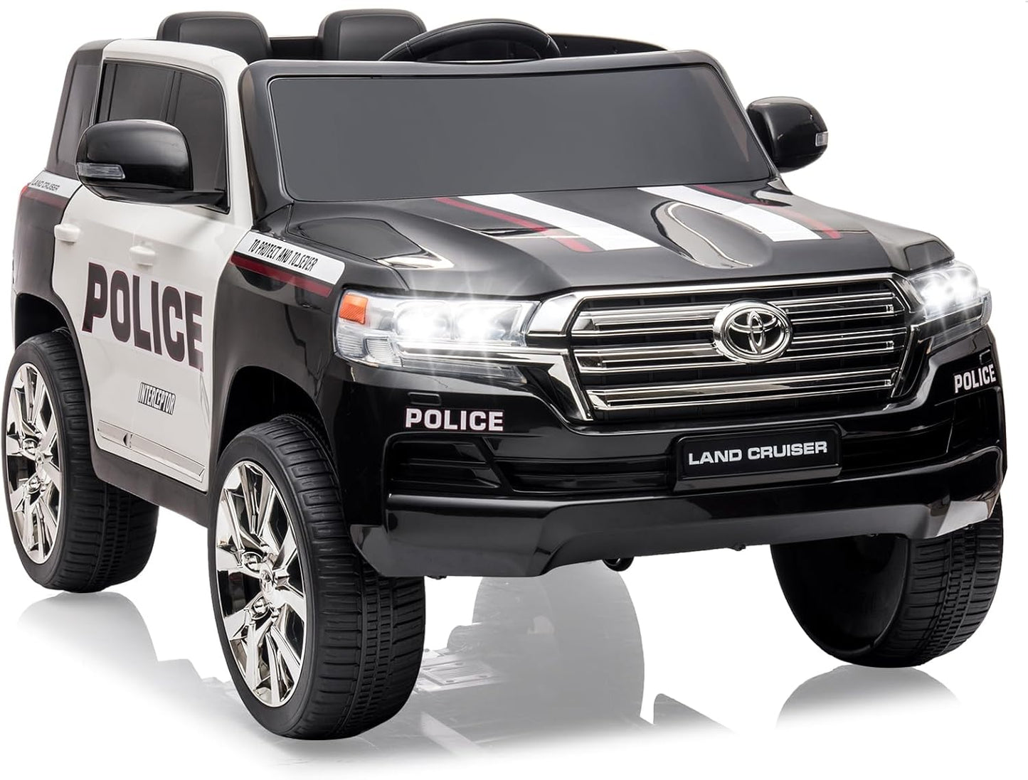 WhizMax Licensed Toyota Land Cruiser 12V 2-Seater Ride-On Car With Remote Control-Double Doors-Black White Police Car