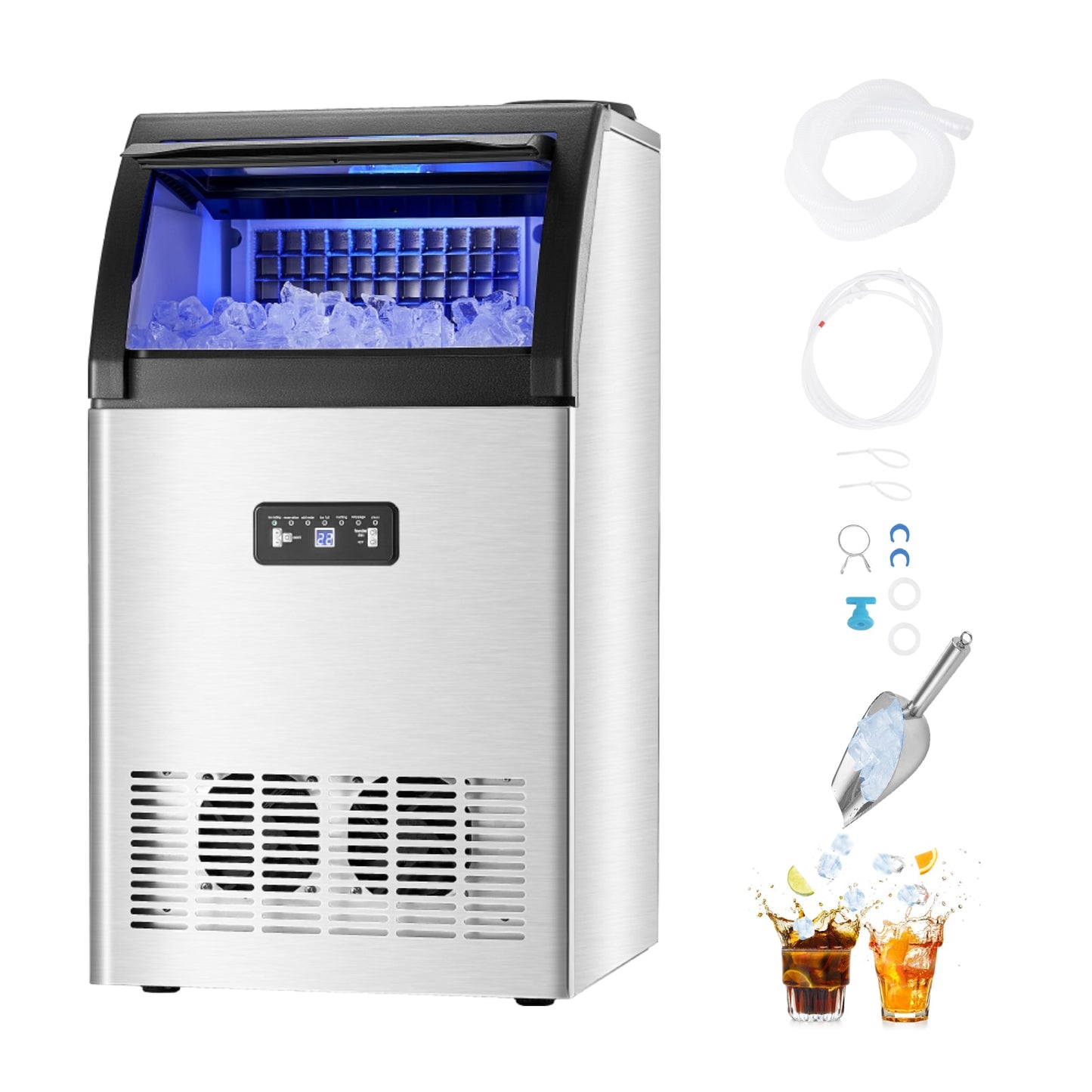 SVOPES 33 LBS Storage Ice Maker 130lb Ice Per day Freestanding Cubed Ice Maker ( Stainless Steel and PP )