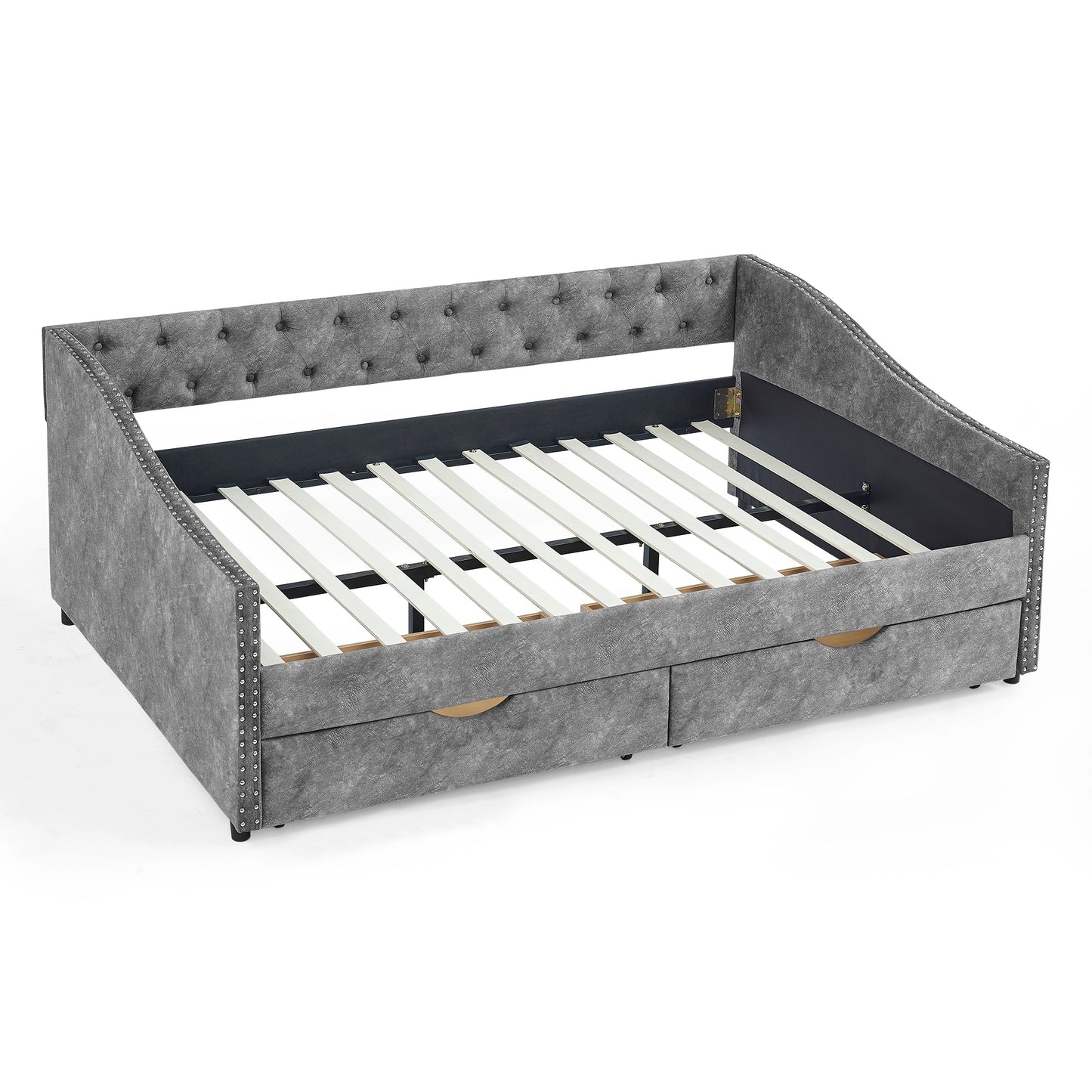 Bybafun Gray Full Wood Bed frame Bed