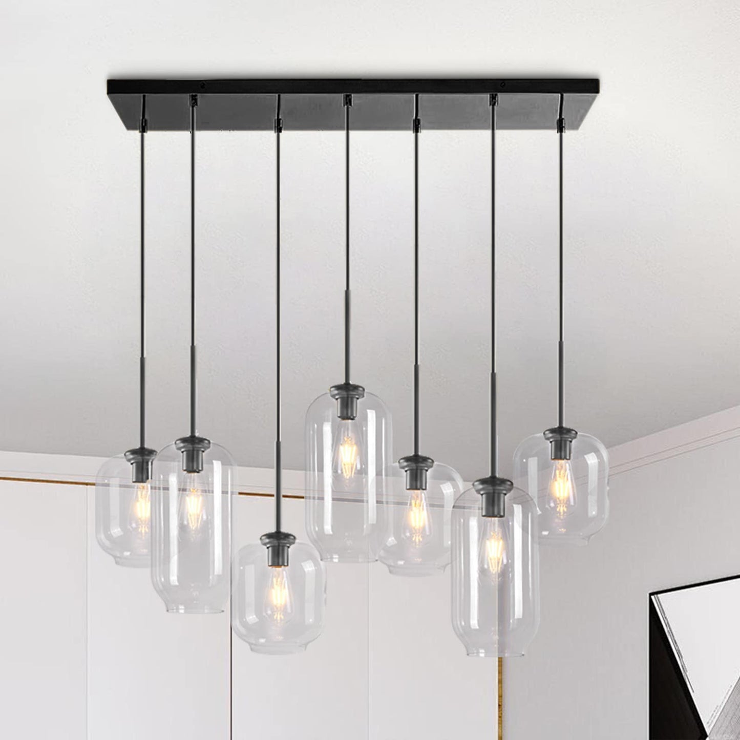 Zicbol 7 -Light Matte Black Modern/contemporary For Use in Bedrooms, Dining Rooms, Foyers, Kitchens, Living Rooms Chandelier