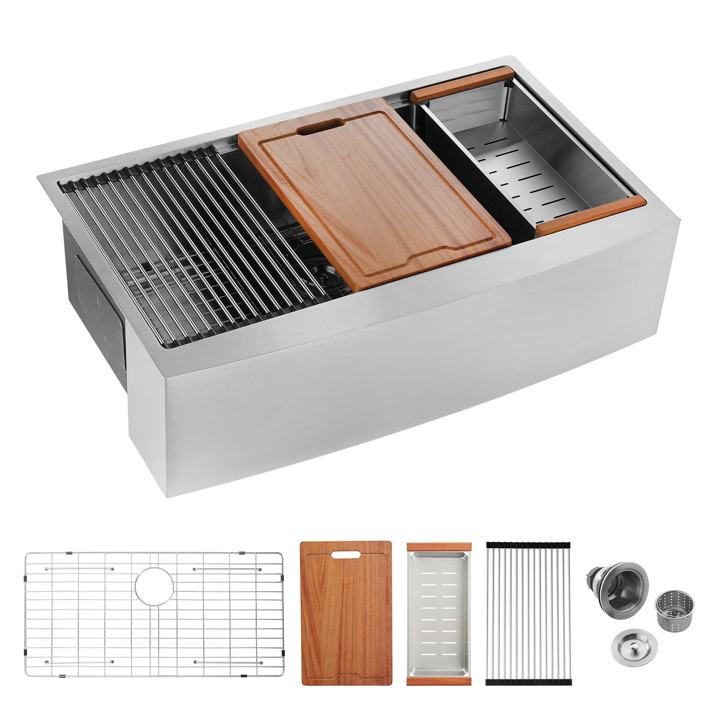Tatayosi 33x22x10 Inches Farmhouse Apron Single Bowl Stainless Steel Kitchen Sink with Workstation