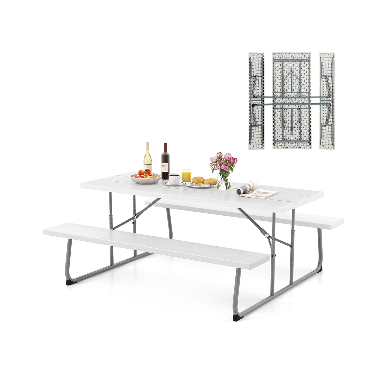 72-in White Plastic Rectangle Picnic Table