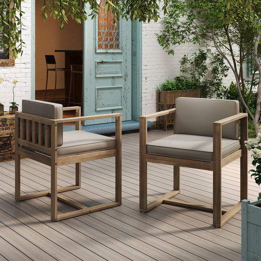 Hrinhom 2 Pieces Set of 2 Light Brown Wood Frame Stationary Dining Chair with Brown Cushioned Seat