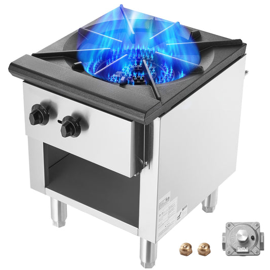 VEVOR Commercial Gas Stove with Cabinet Propane and Natural Gas Countertop Cooking Stove Range Stainless Steel Gas Hot Plate Commercial Cooking Equipment for Restaurant 90000 BTU