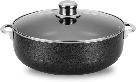 Alpine Cuisine 13-Quart Nonstick Aluminum Caldero Pot with Glass Lid & Riveted Handle | Heavy-Duty Cookware for Large Servings of Stew & Rice | Easy Clean, Black