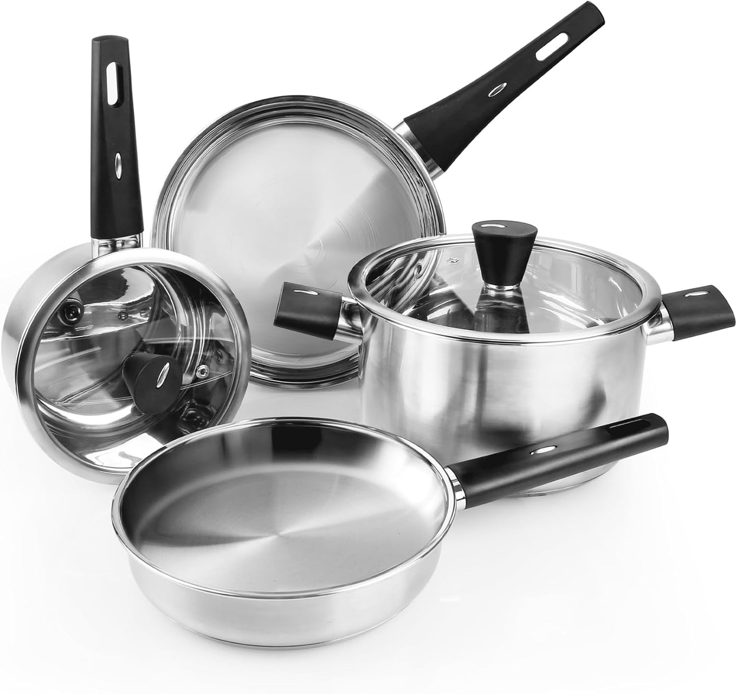 Meythway ๐๐๐๐๐๐๐ Stainless Steel Pots and Pans Set Non Toxic, 6PCs Kitchen Cookware Sets with Stay-Cool Handles, Non-Stick, Dishwasher Safe&Compatible with All Stovetops(Gas,Electric&Induction)