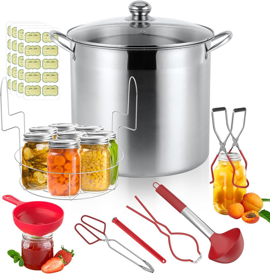 21.5 QT Stainless Steel Canning Pot with Lid, Rack & Canning Tools Set, Canning Supplies Kit Water Bath Canner for Beginner