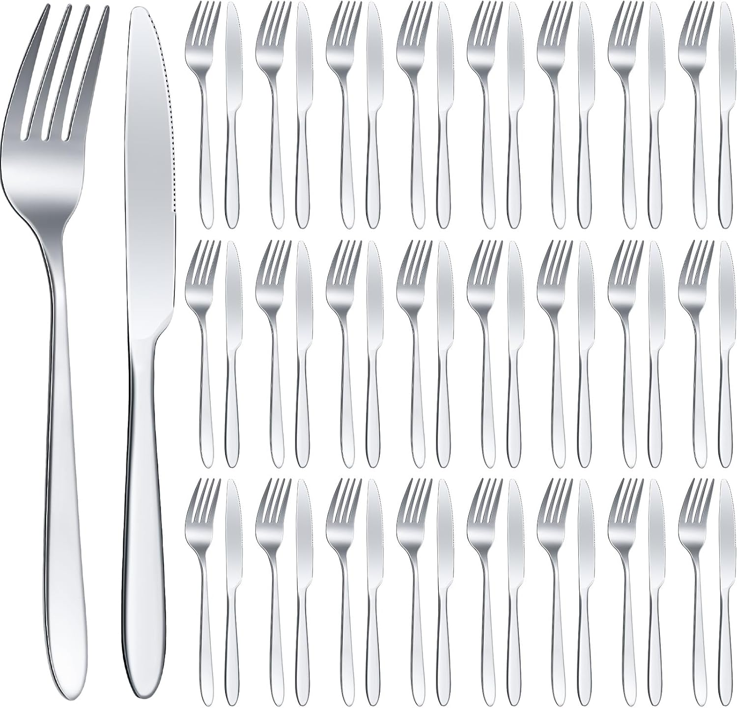 Nuenen 50 Pieces Stainless Steel Forks Silverware Set Dinner Forks and Knives Flatware Tableware Cutlery Set for Kitchen Restaurant(7.1 x 1 Inch, 8.4 x 0.7 Inch,Silver)