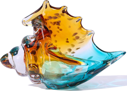 Sea Glass Art Figurines Hand Blown Conch Shell Sculpture, Green Sea Glass Decor Creative Conch Seashell Statue - For Coastal Room Decor Knick Knacks Home Decor Kitchen Decorations Above Cabinets