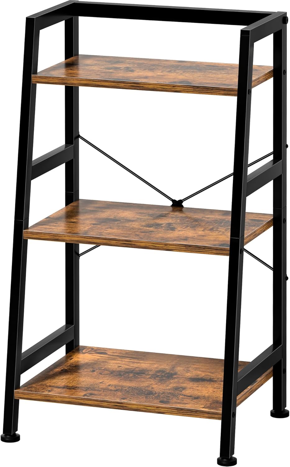 3-Tier Bookshelf, Ladder Shelf, Industrial Bookcase with Steel Frame, Metal Small Bookcase, Stand up Shelves for Living Room, Home Office, Kitchen, Bedroom, Industrial Style(Rustic Brown & Black)