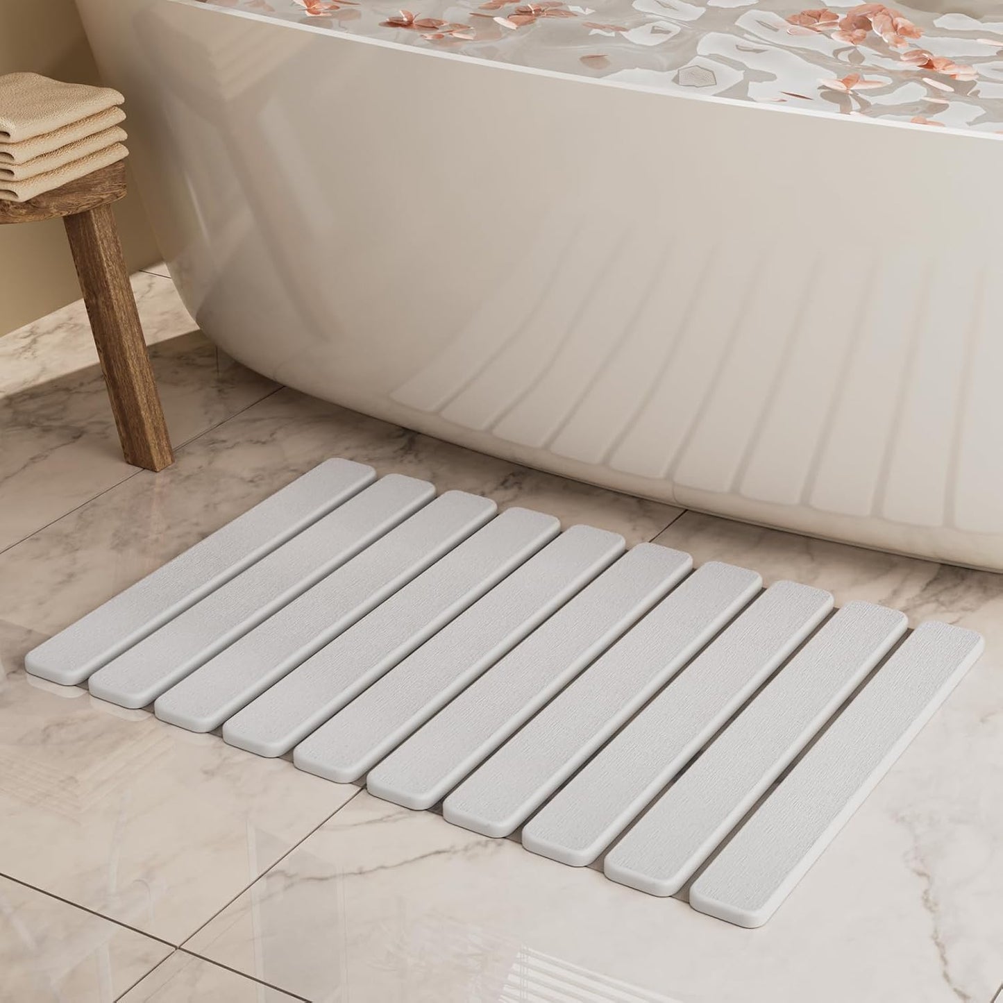 Foldable Stone Bath Mat, Quick Dry Stone Drying Mats for Bathroom, Super Absorbent Bath Mat, Non Slip, Large Diatomaceous Earth Dish Drying Mats for Kitchen Counter 23.5 x 15.4in, Off-White