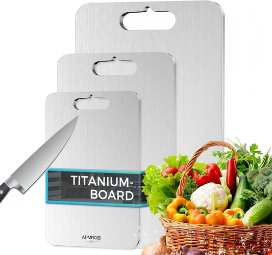 APMRQIB Titanium Cutting Board Set of 3,100% Pure Titanium Cutting Boards for Kitchen, Double Sided Non Toxic Cutting Board, Ideal Charcuterie & Chopping for Meat, Hygiene Durable Dishwasher(S+M+L)