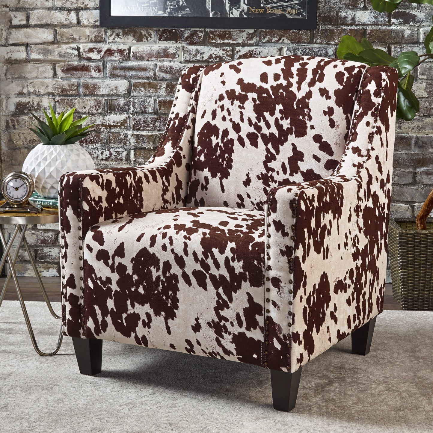 Christopher Knight Home Elysabeth Studded Milk Cow velvet Club Chair