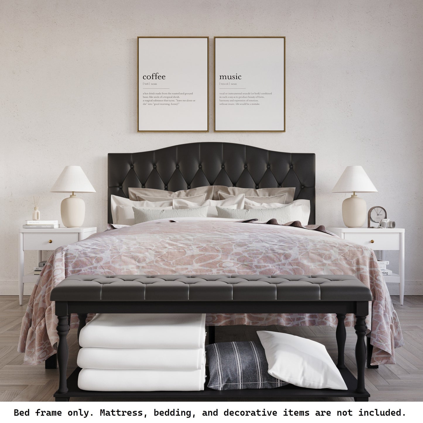 ChaletPosh Full Black Wood Upholstered Bed with Headboard