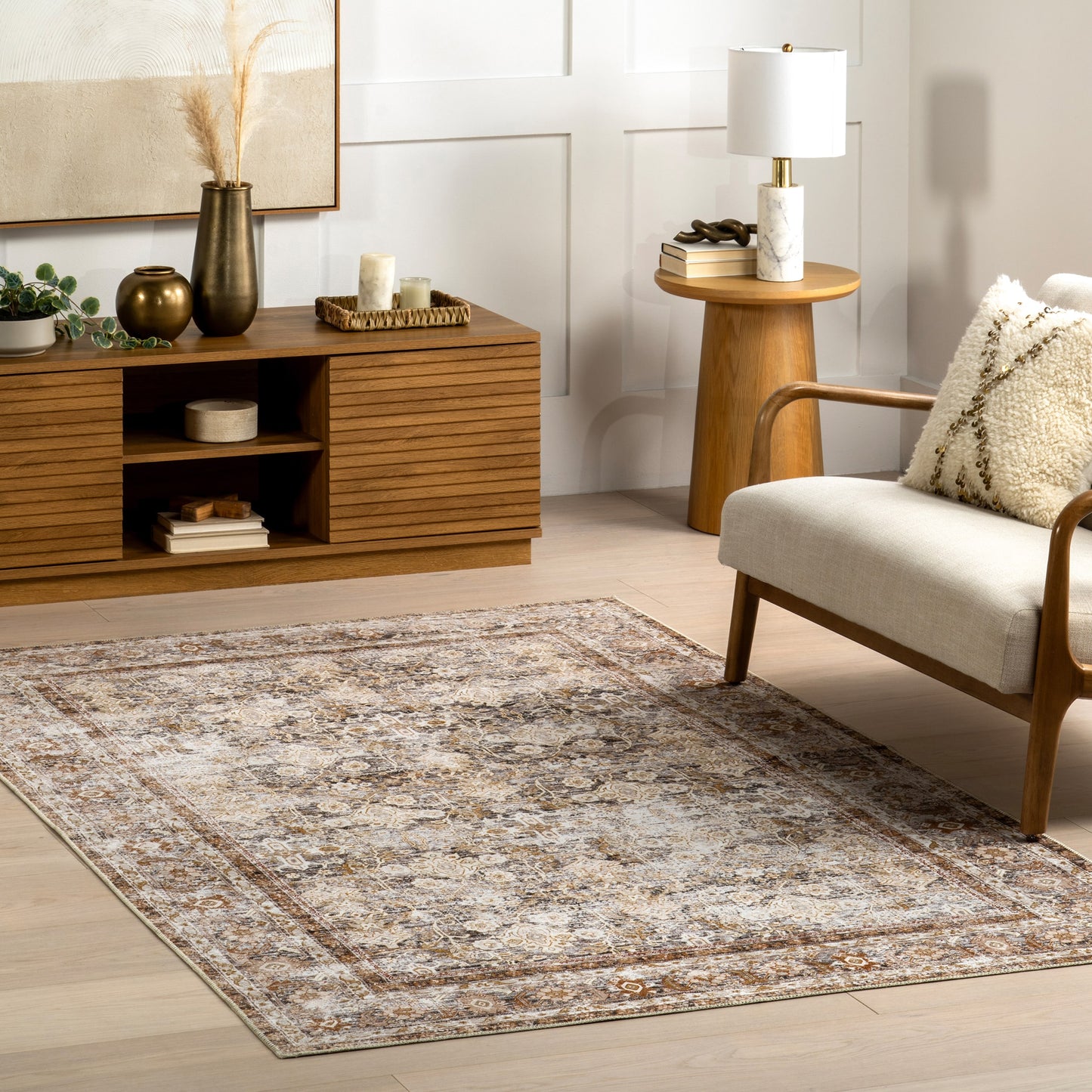 nuLOOM Anise Antique Floral SplashGuard Machine Washable 9ft. x 12ft. Ivory Area Rug