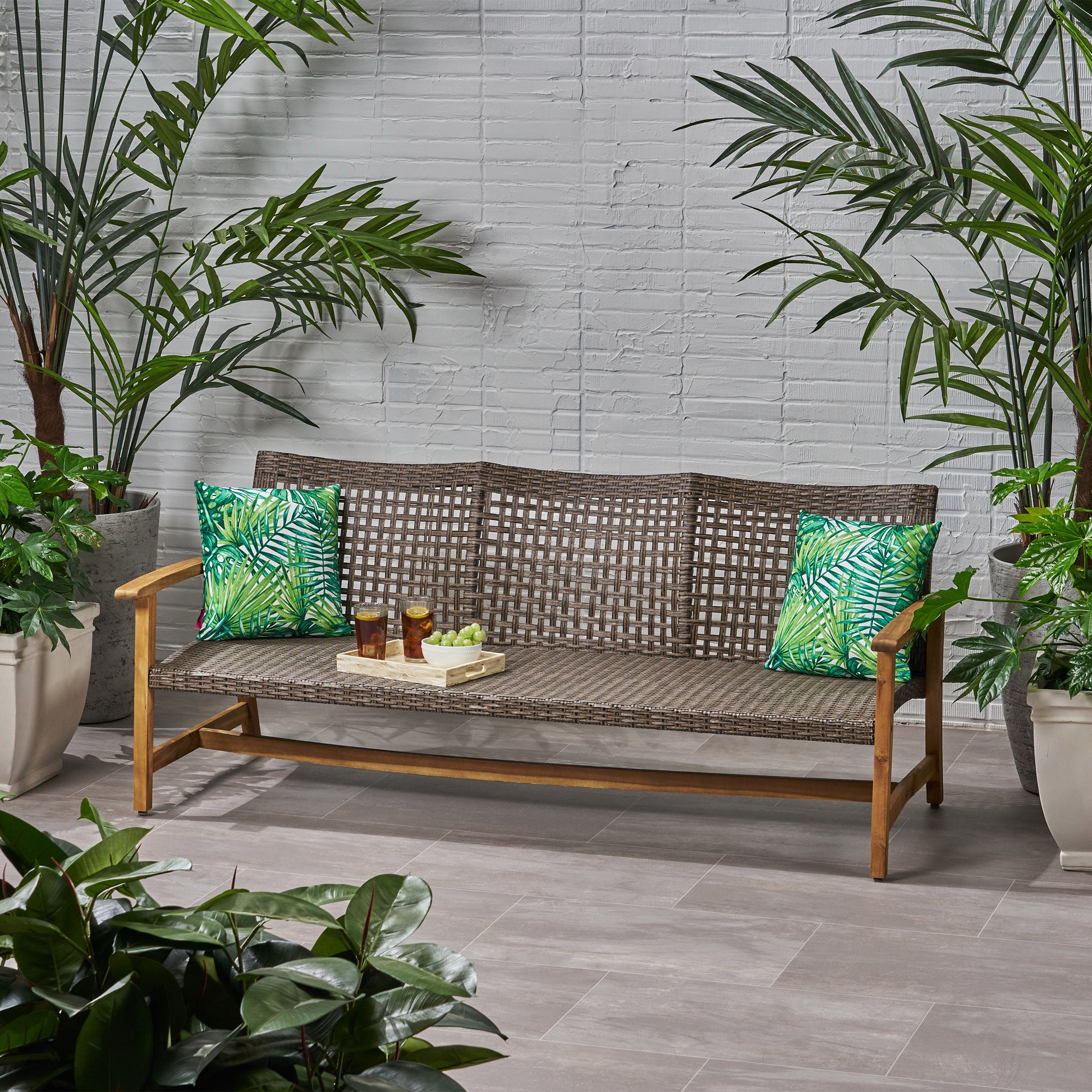 Christopher Knight Home Hampton Outdoor Wood and Wicker Sofa-Natural Stained Finish