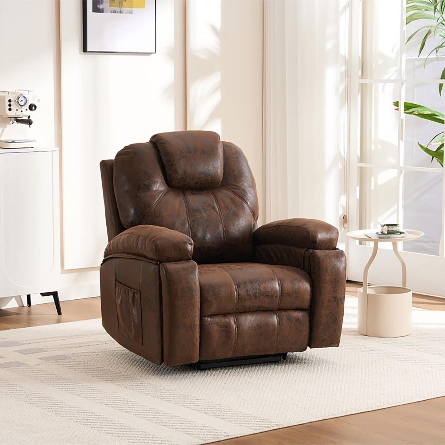 Boyel Living Brown Faux Leather Power Lift Recliner Chair with Massage and Overstuffed Wide Recliners for Elderly