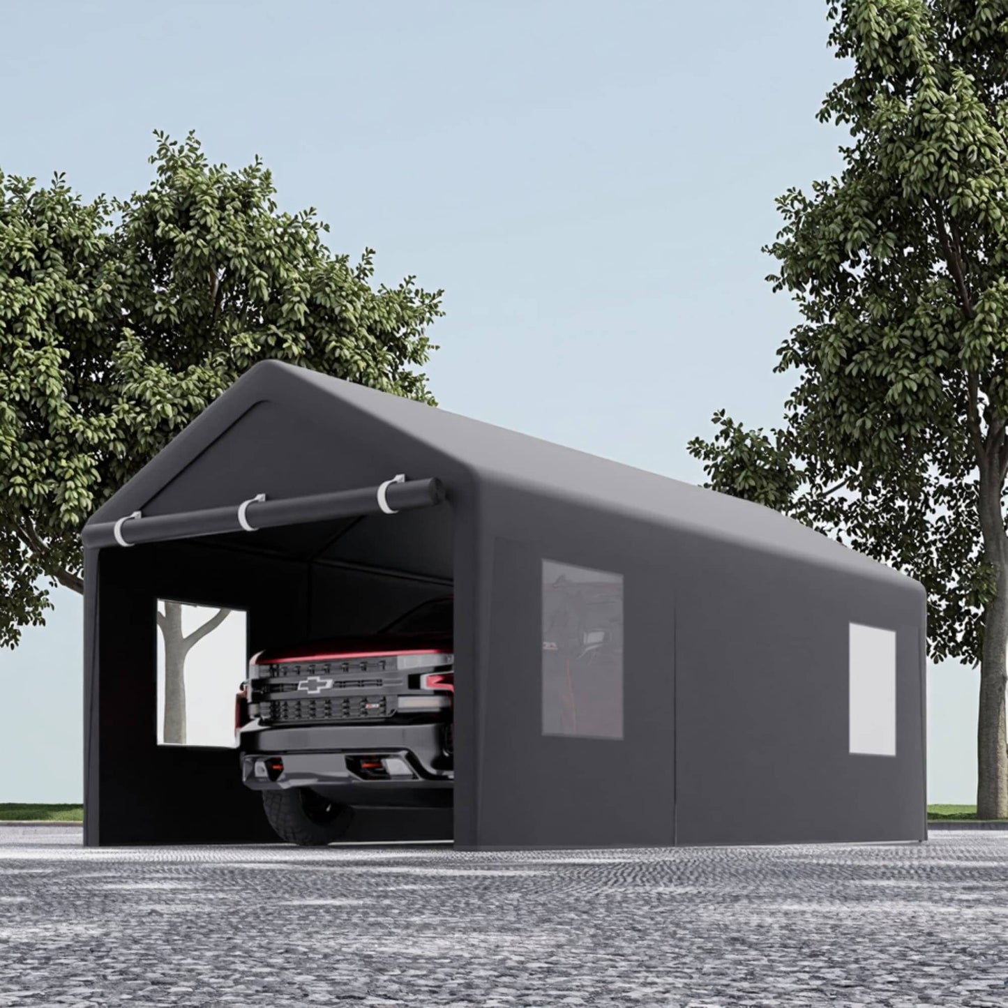 Lycvki 10-ft W x 20-ft L x 6.76-ft H Sand Metal Carport with Polycarbonate Roof