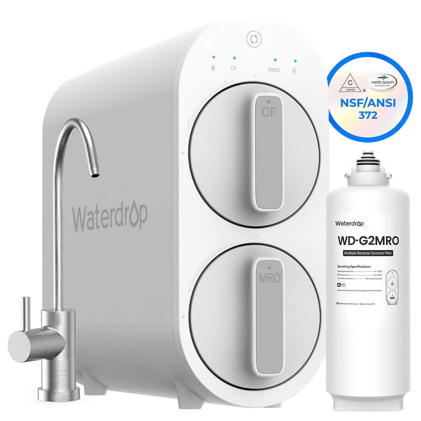 Waterdrop G2 Activated carbon Reverse Osmosis Filtration Under Sink Water Filtration System with Stainless Steel Faucet