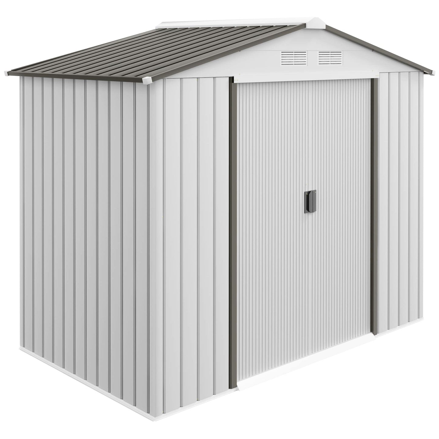 Outsunny 7ft x 4ft Outdoor Storage Shed Garden Tool Metal Shed with Foundation Kit Double Lockable Door Air Vents and Sloping Roof for Backyard Patio Lawn White