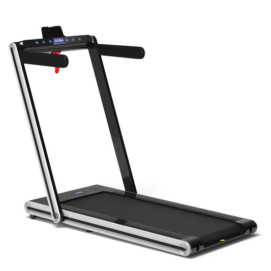 Slickblue 2 in 1 Foldable Treadmill with Dual LED Display Incline Adjustment for Home or Office Running and Walking- Silver