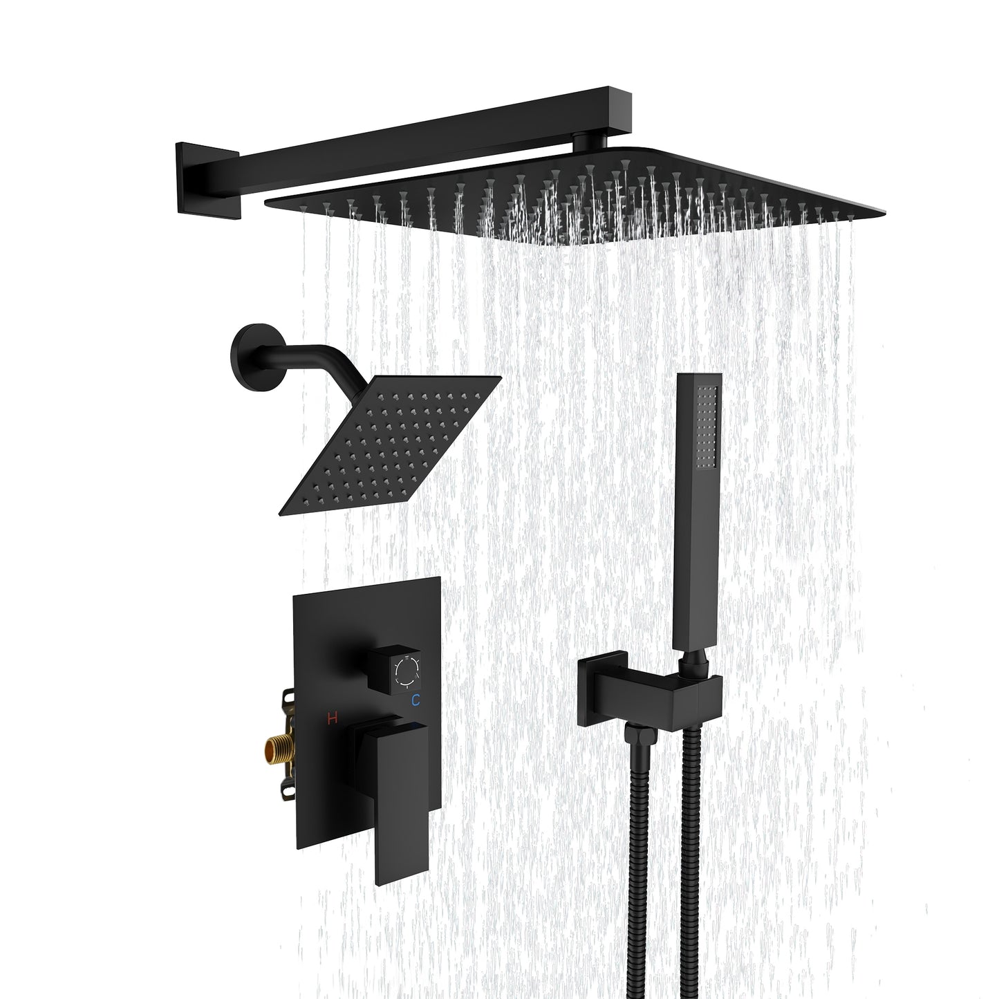 CASAINC Matte Black 12-in Dual Head Built-In Shower Faucet System with 3-way Diverter ( Pressure-balanced Valve Included )