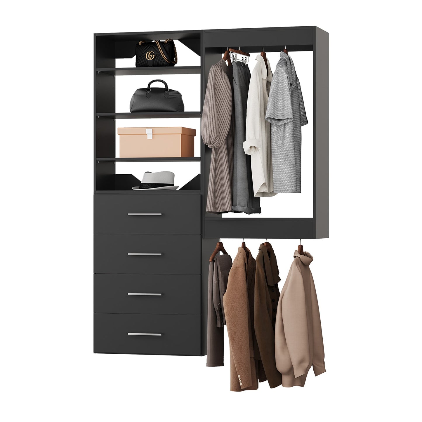 LOVMOR 64 in Black Modular Closet System Unit-Customizable Wall Mounted Walk-In Closets for Bedroom or Walk-in Closet