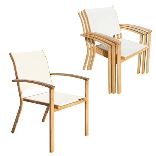 Tatayosi Set of 4 Outdoor Patio Chairs; Integrated Stackable Wrought Iron Furniture Dining Chairs with Arms; Textilene Fabric Indoor Outdoor Chairs for Porch; Yard; Lawn; Garden