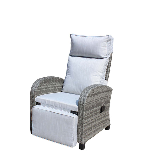 SINOFURN Rattan Gray Rattan Frame Stationary Recliner Chair with Gray Cushioned Seat