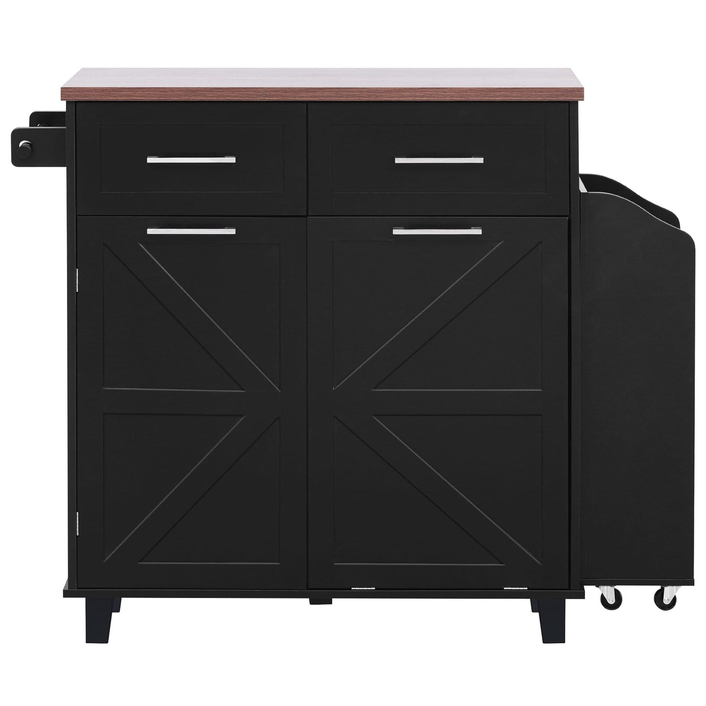Vynxaria 47in Farmhouse Kitchen Island with Drop Leaf with Removable Side Racks Drawers Towel Rack for Home Kitchen Dining Room Black