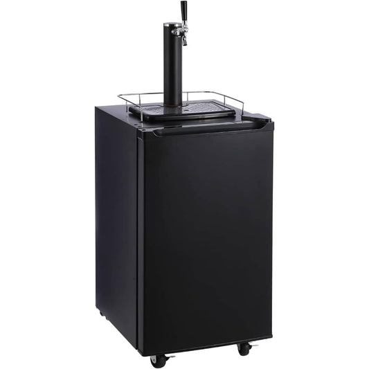 Qeetex Kegerator and Keg Beer Cooler Single Faucet Draft Beer Dispenser Full Size Keg Refrigerator with Adjustable Shelves Drip Tray Rail Stainless Steel Black Spotless Finish Fan Cooling Auto Defrost 97L