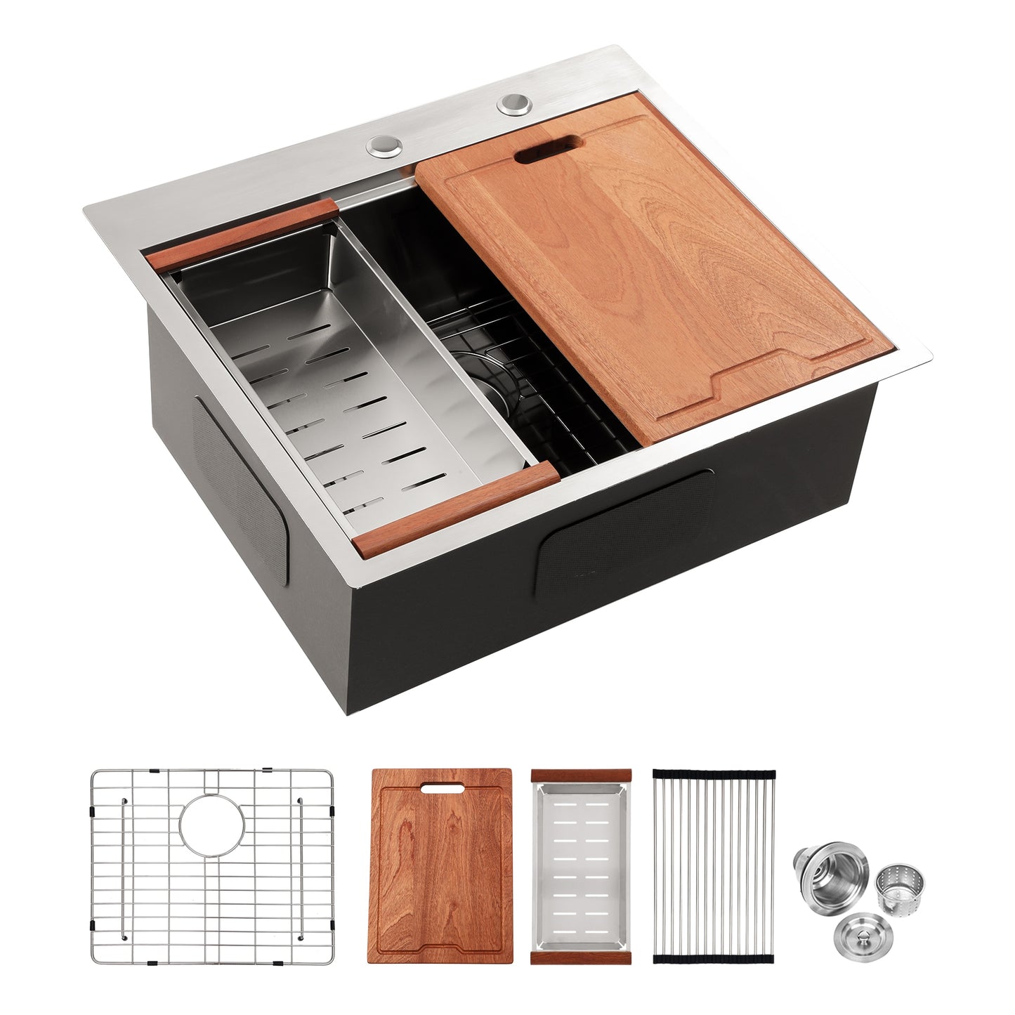 LIVIZA Drop-in 25-in x 22-in Stainless steel Single bowl 16 -Gauge Workstation Kitchen Sink with Drainboard