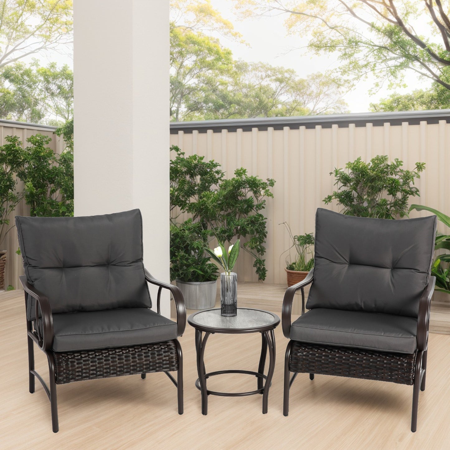 Dexmalle  3 Pieces Patio Set Outdoor Wicker Furniture Sets-Grey