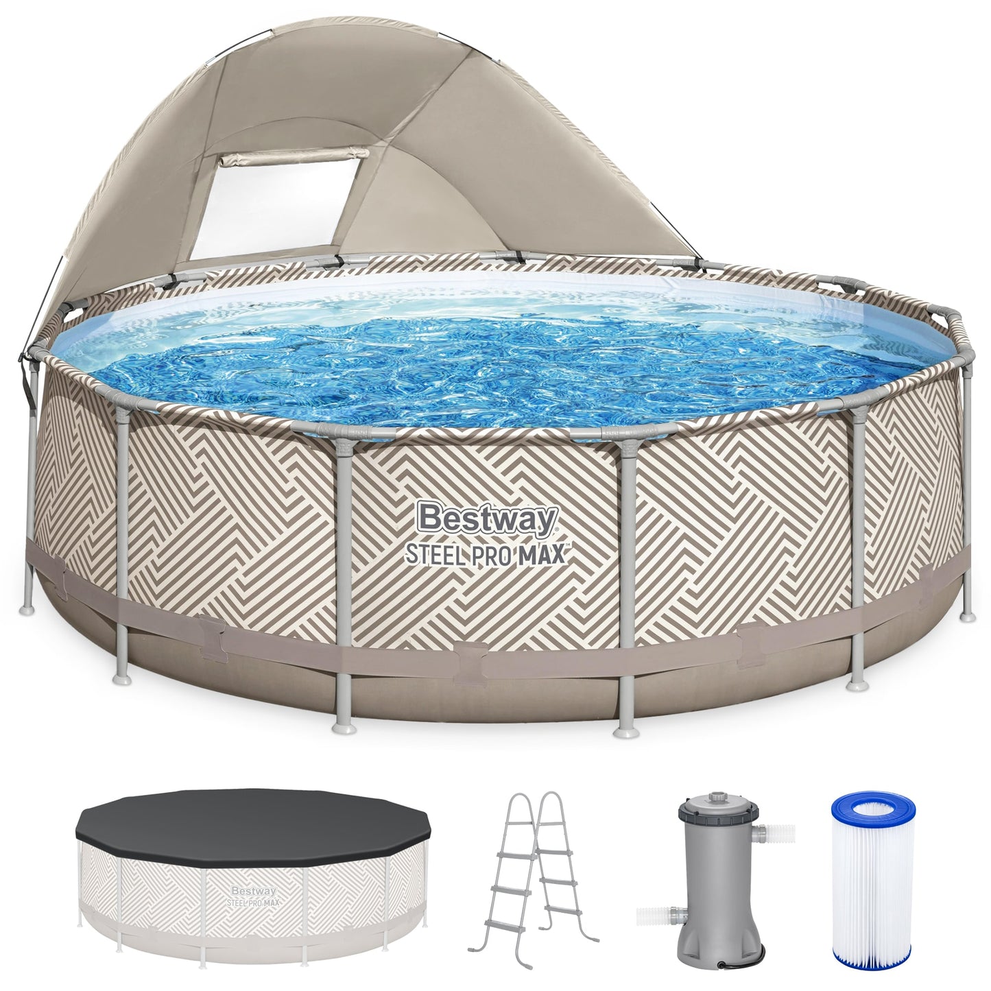 Bestway Steel Pro MAX 13ft x 42 Inch Round Above Ground Pool Set with Canopy and Ladder