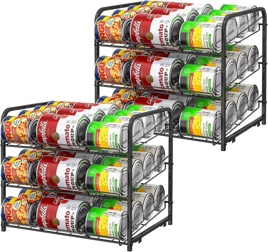 Can Organizer for Pantry Stackable 2 Pack, Can Storage Organizer Rack Stacking Can Dispensers Small Space Holds up to 36 Cans for Pantry, Kitchen, Cabinet Black