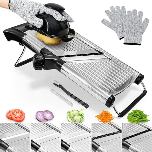 Mandoline Slicer,Mandoline Food Slicer for Kitchen,Mandolin,Vegetable Chopper,Vegtable Slicer,Adjustable Stainless Steel Veggie Onion Tomato Julienne Cutter with Cut-1 Pair Cut-Resistant Gloves