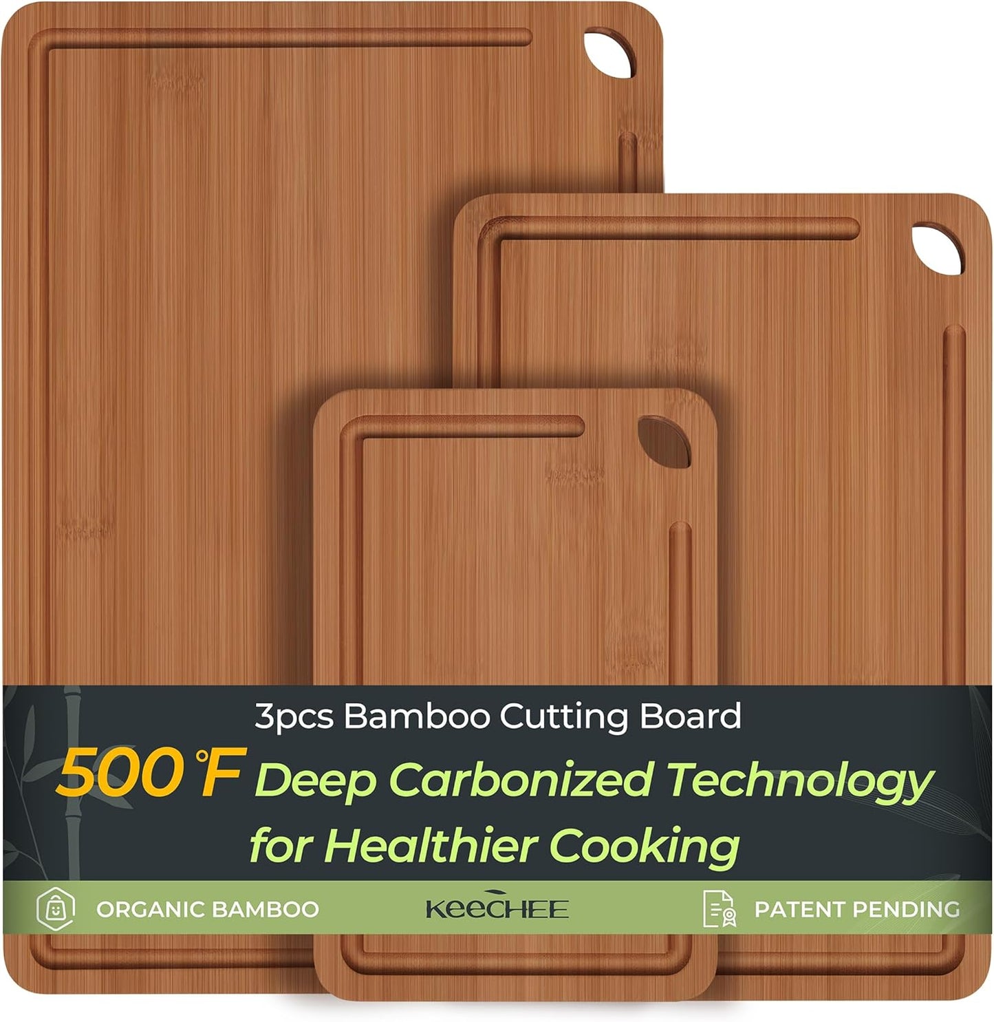 Keechee Bamboo Cutting Board, Durable Wood Cutting Boards for Kitchen with Deep Juice Grooves & Built-in Handles, Ideal Charcuterie & Chopping for Meat, Vegetables and Fruits Ideal Kitchen Gifts