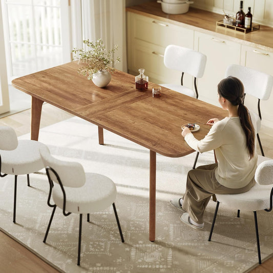 VASAGLE Dining Table for 4\/6\/8, Extendable Kitchen Table with Tapered Legs, Curved Transitions, for Dining Room, Kitchen, Home Office, Honey Brown UKDT090K01V1