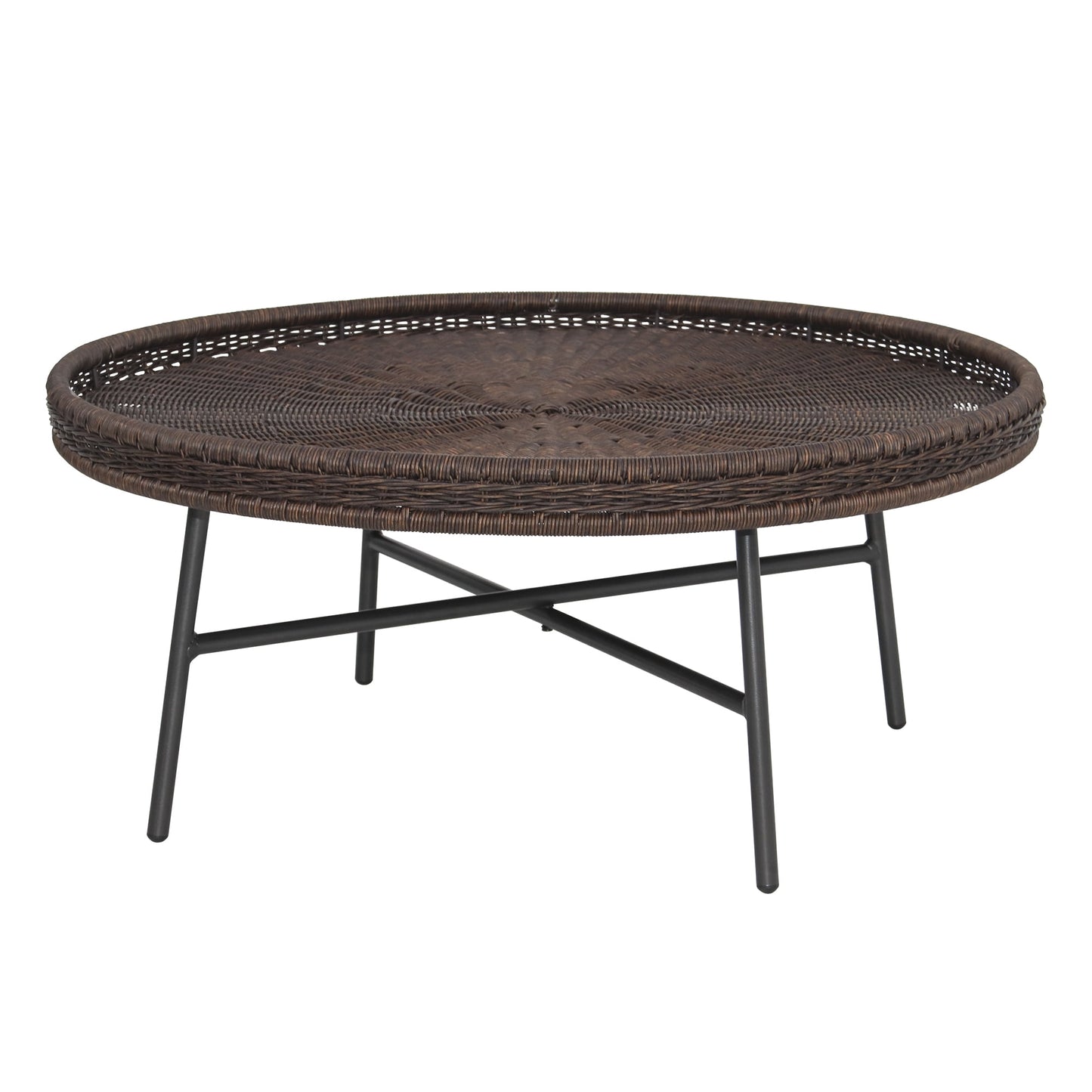 Abble 30” Wicker Indoor Outdoor Coffee Table with Metal Legs Round Patio Side Table for Living Room, Patio, Garden, Backyard, Porch, Natural