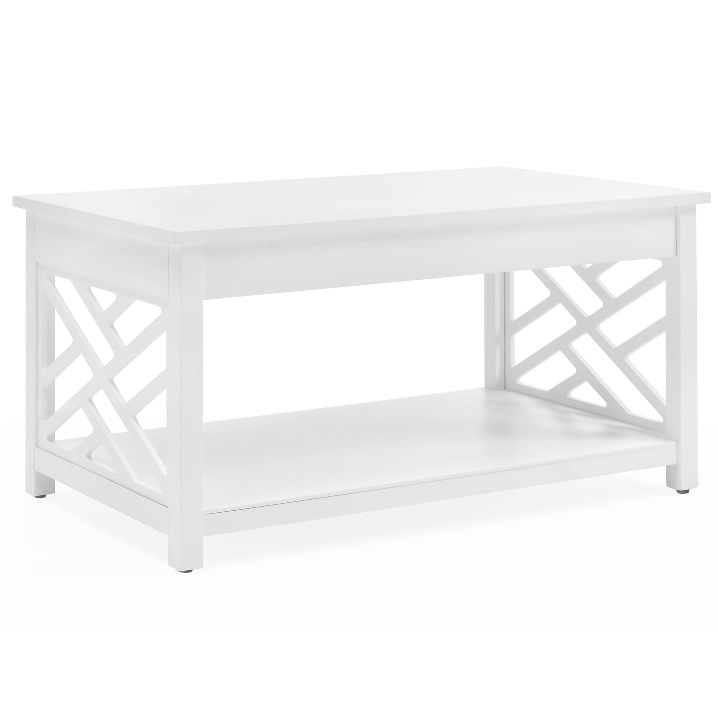 Alaterre Furniture Coventry 36 in. Solid Pine Wood Coffee Table, Traditional to Modern Design, Open-Detailing Accent Furniture, White