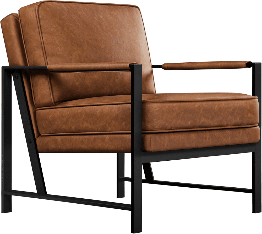 Alden Design Faux Leather Modern Accent Chair with Metal Frame for Livingroom, Light Brown