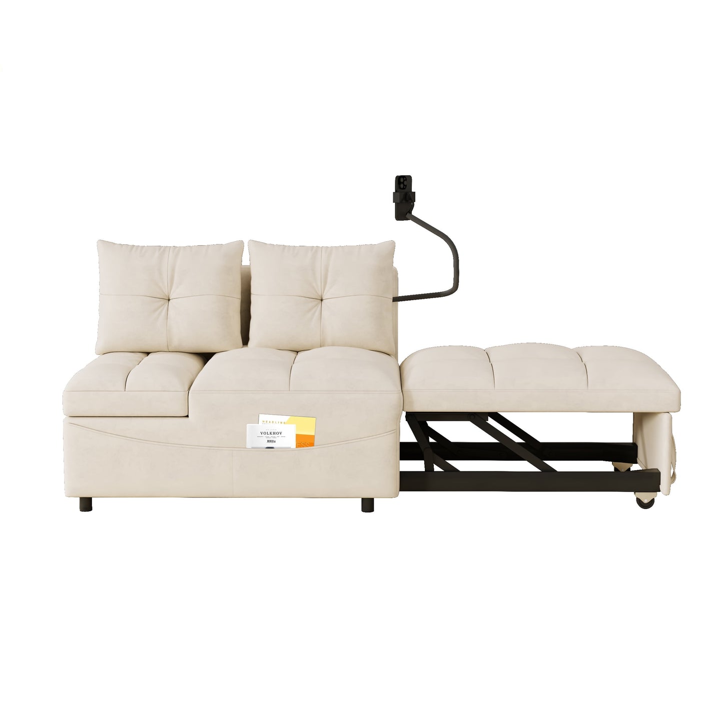 Aukfa 3-in-1 Convertible Sleeper Chair Bed, Pull-Out Sofa Bed with Adjustable Backrest, USB Ports & Swivel Phone Stand for Small Space, Gray