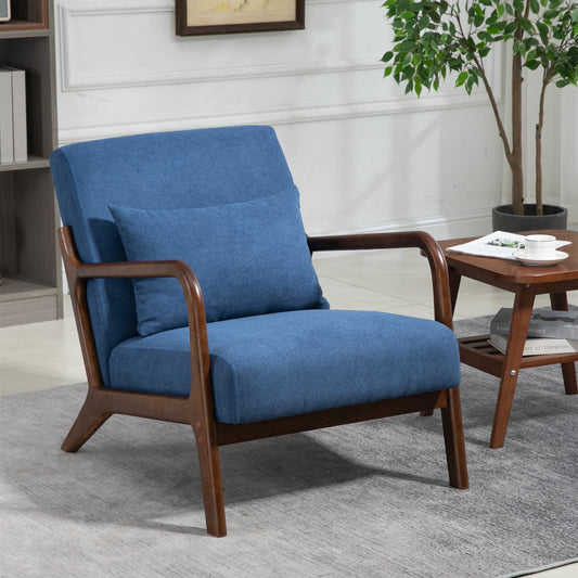 Aukfa Modern Accent Chair w/ Lumbar Pillow for Living Room, Mid Century, Wood Frame, Velvet, Blue